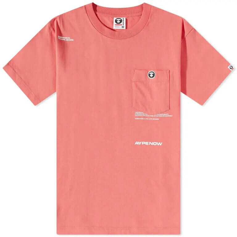 

Футболка Aape Now Silicone Badge Pocket Tee, коралловый, Красный