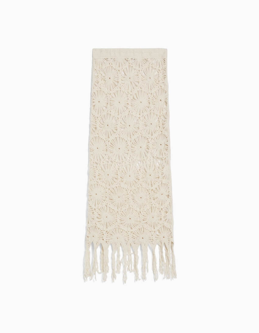 

Юбка-миди Bershka Crochet, бежевый