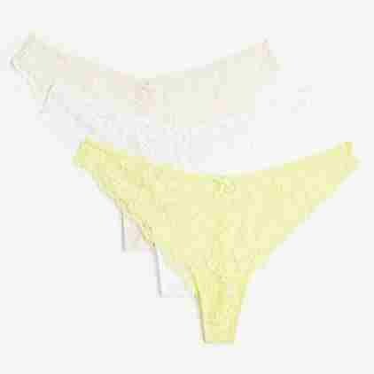 

Комплект трусов H&M Lace Brazilian, 3 предмета, светло-бежевый/белый/желтый