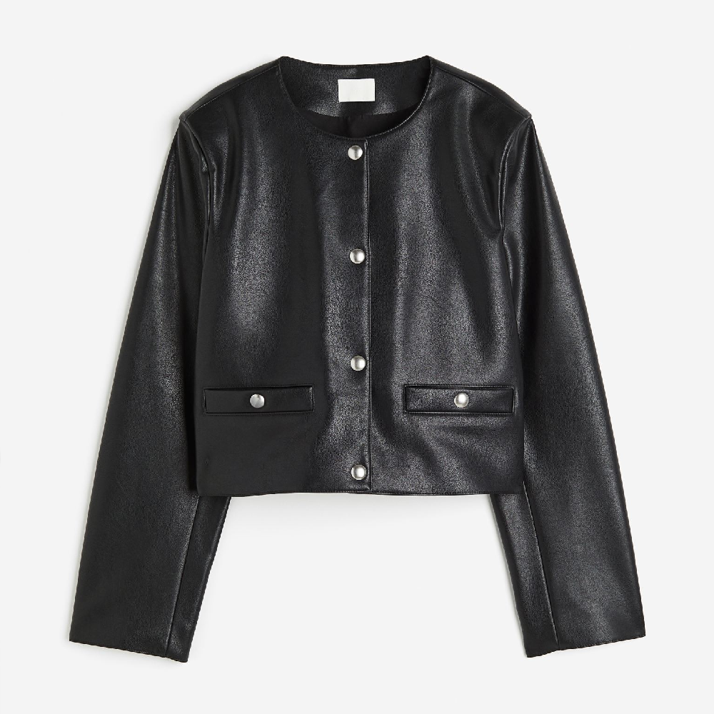 Куртка H&M Coated, черный куртка короткая из искусственной кожи s черный