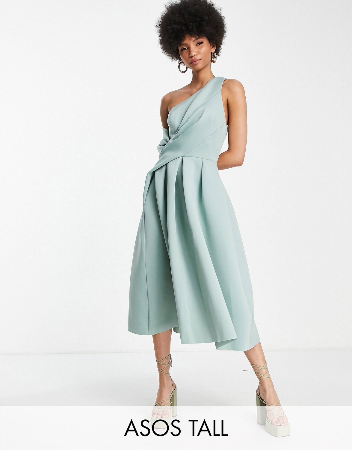 

Платье миди для выпускного вечера с открытыми плечами ASOS DESIGN Tall цвета морозного шалфея