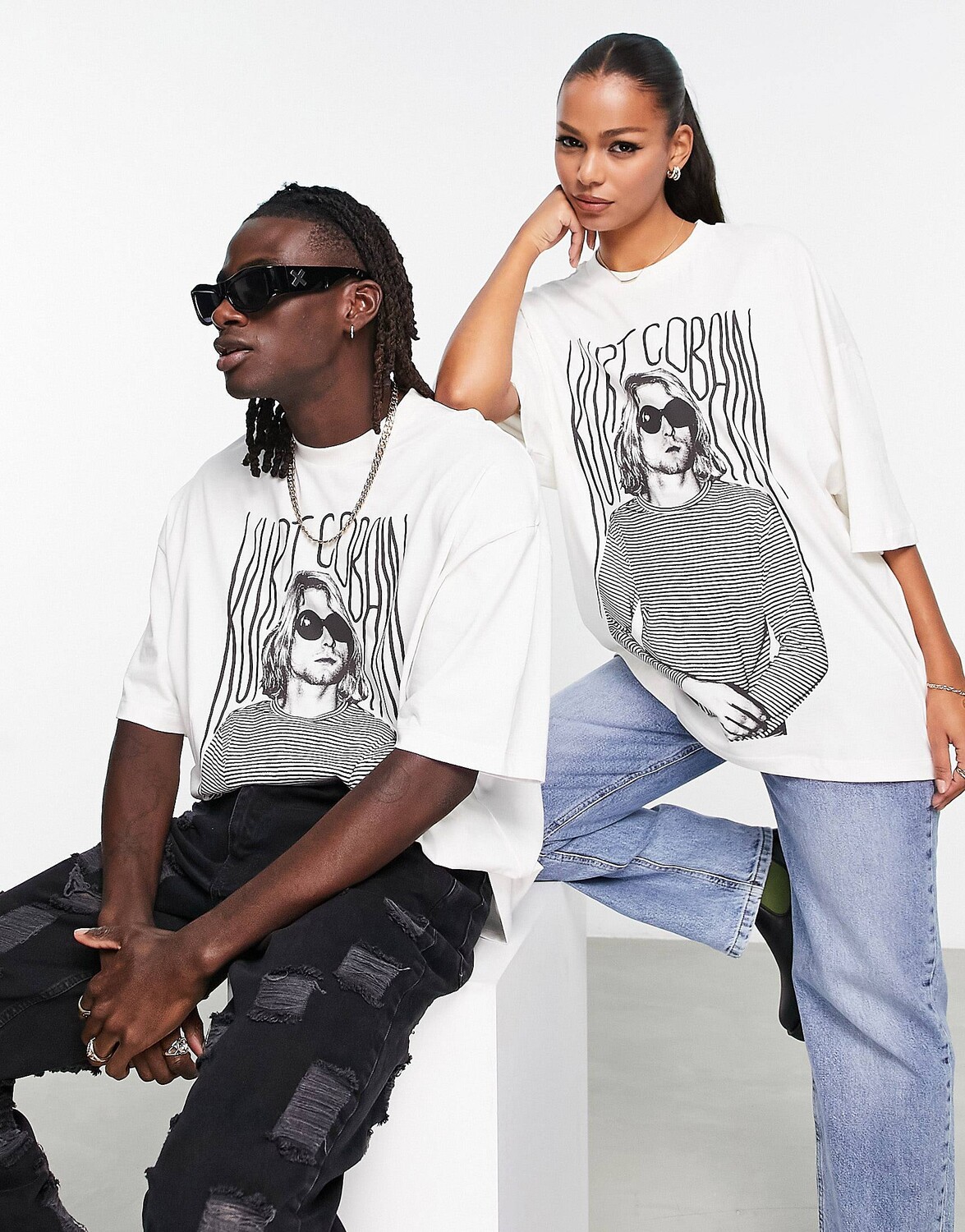 

Бежевая футболка оверсайз унисекс с принтом Курта Кобейна ASOS DESIGN, Бежевый