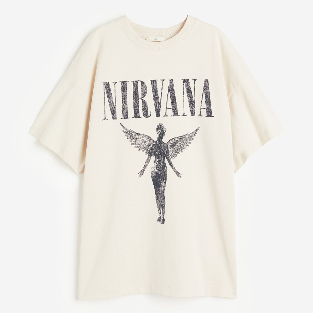 

Футболка H&M Long Printed Nirvana, кремовый, Бежевый