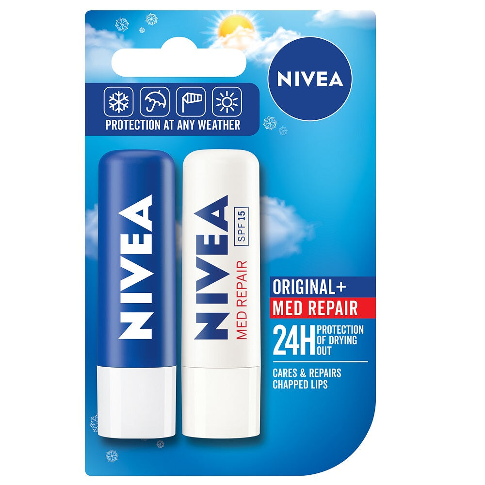 

Nivea Набор Original Protective Lipstick 4,8 г + Питательная губная помада Med Repair 4,8 г