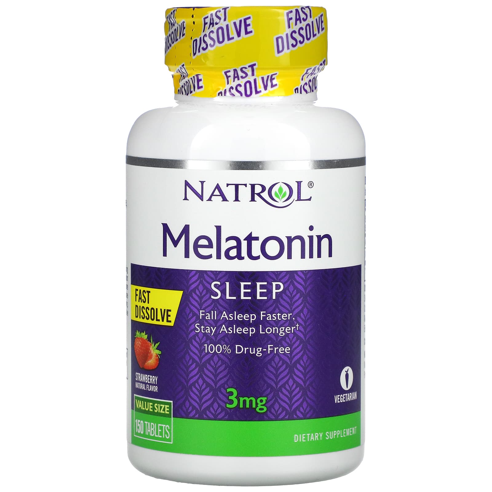 Мелатонин Natrol быстро растворяется, клубника, 150 таблеток