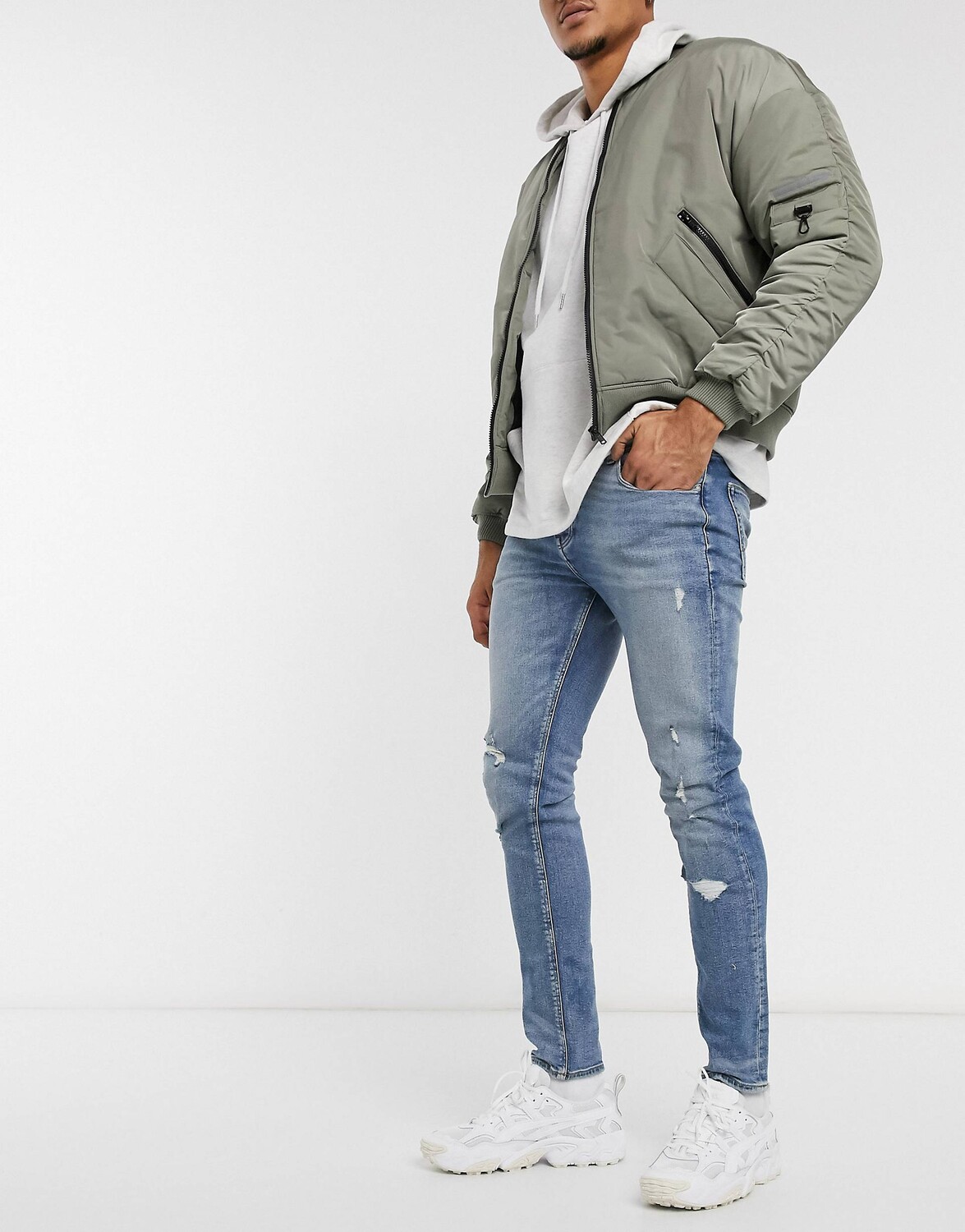 

Джинсы скинни с прорезами ASOS DESIGN, светло-голубой