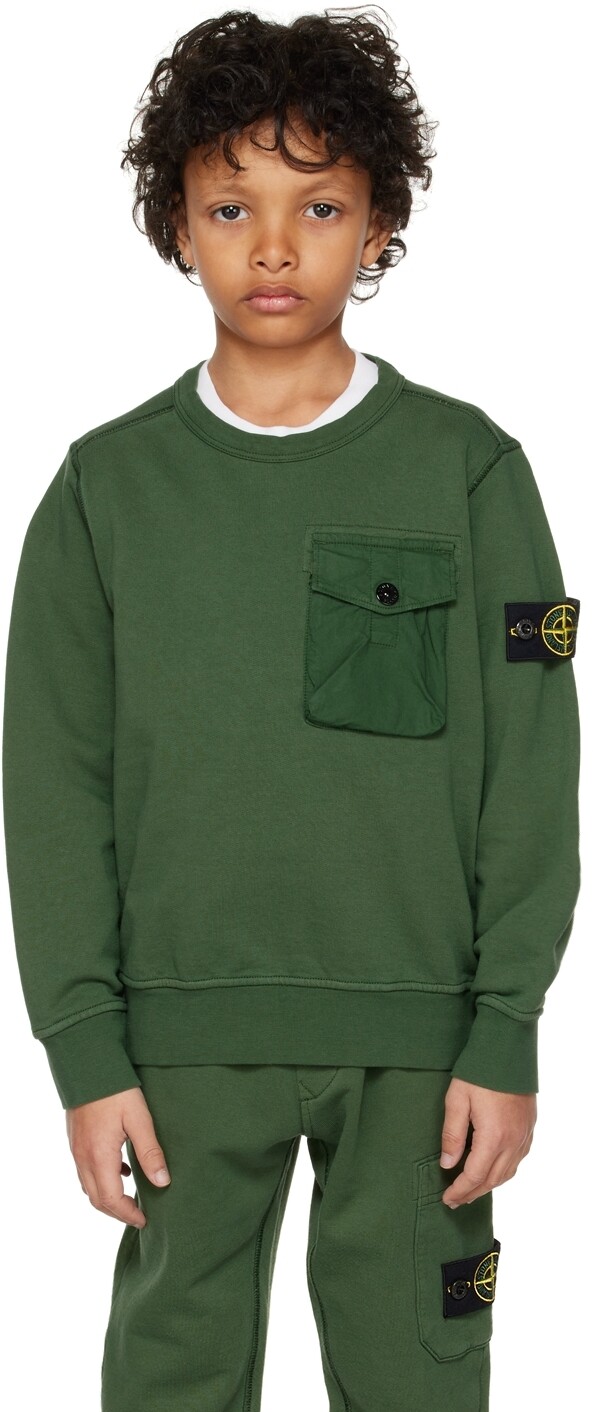 

Детская зеленая толстовка с карманами Stone Island Junior