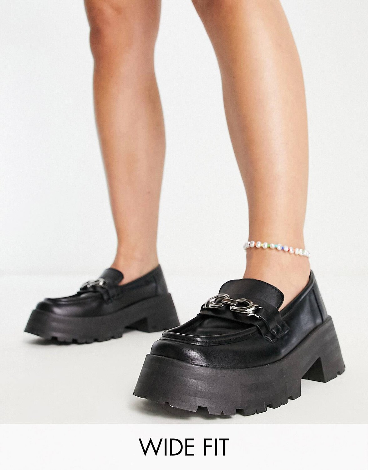 

Черные массивные лоферы с цепочкой ASOS DESIGN Mercury широкого кроя, Черный