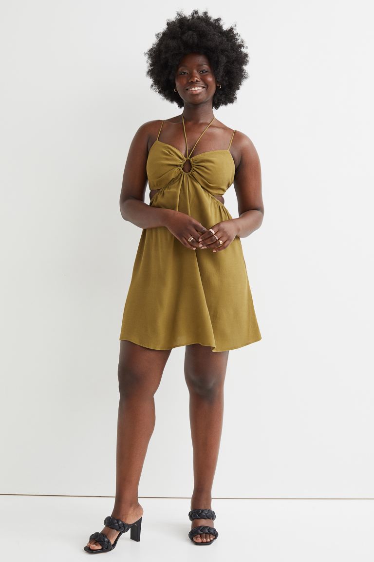 Платье с вырезами H&M, оливково-зеленый