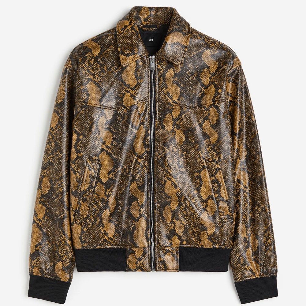 Куртка H&M Slim Fit Coated Snakeskin-patterned, коричневый