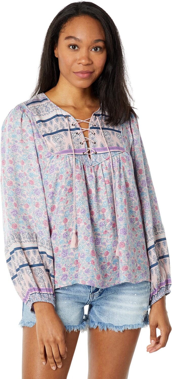 

Крестьянская блузка со шнуровкой и каймой Lucky Brand, цвет Lilac Multi