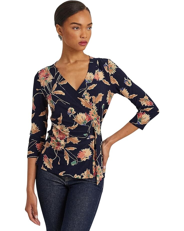 

Топ LAUREN Ralph Lauren Floral Stretch Jersey, темно-синий