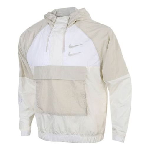 цена Куртка Nike Sportswear Swoosh Half Zipper Big Pocket Woven hooded Logo Jacket White, белый