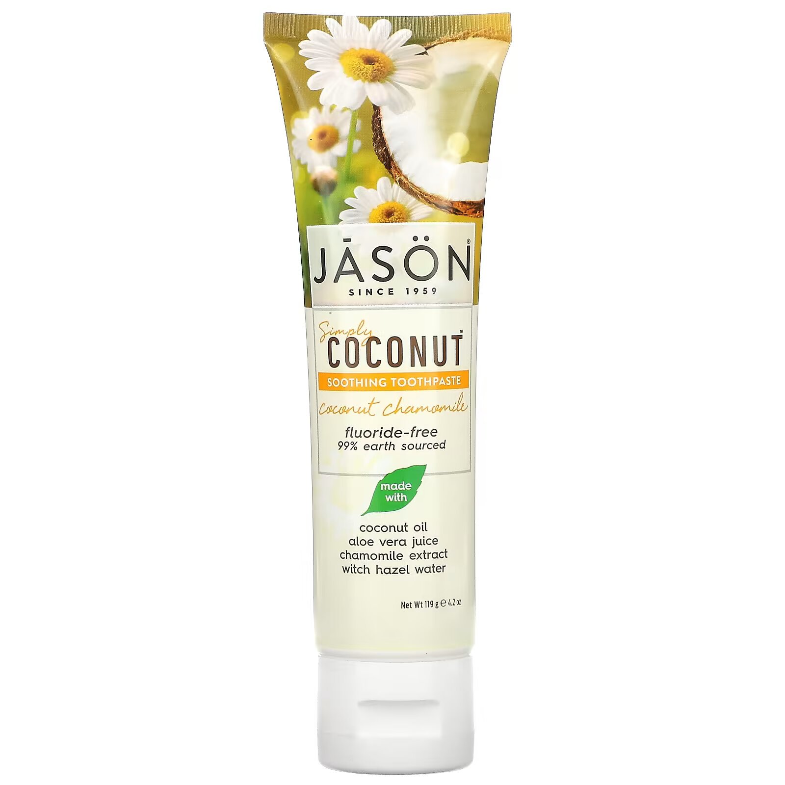 Jason Natural, Simply Coconut, успокаивающая зубная паста, кокосовая ромашка, 119 г (4,2 унции) - фото