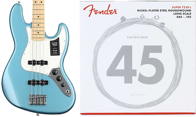 

Fender Player Jazz Bass - Tidepool с кленовым грифом в комплекте со струнами Fender 7250M из никелированной стали с длинной мензурой для бас-гитары - .045-.105 Medium 0149902513=1 0737250406=1