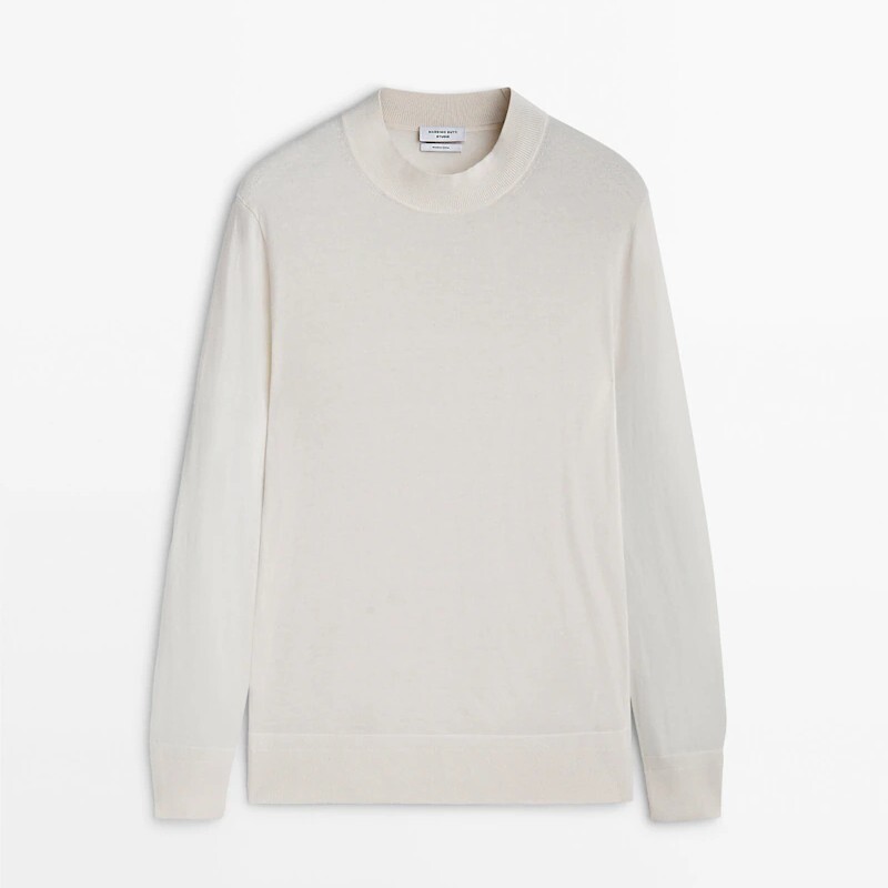 

Свитер Massimo Dutti Mock Turtleneck In Merino Wool Blend Studio, кремовый, Бежевый