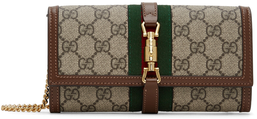 

Бежево-коричневая сумка-кошелек Jackie 1961 с цепочкой Gucci, Коричневый