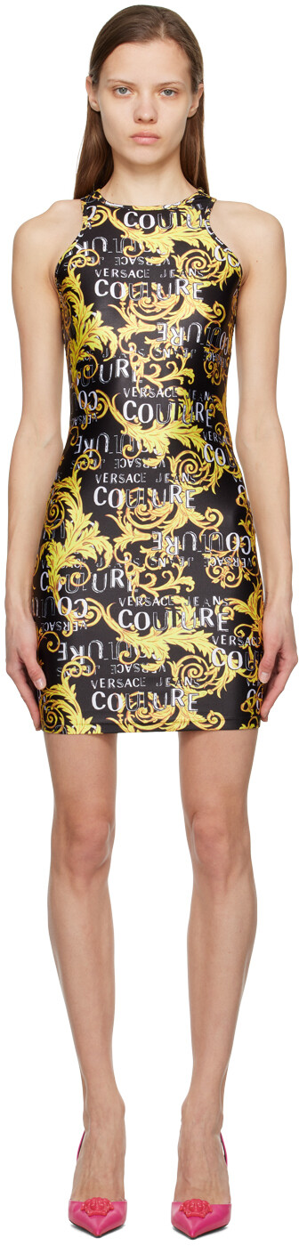

Черное мини-платье с рисунком Versace Jeans Couture
