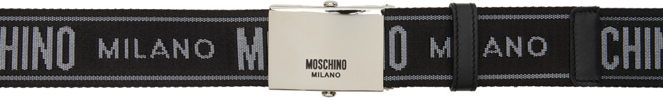 

Черно-серый жаккардовый ремень с логотипом Moschino