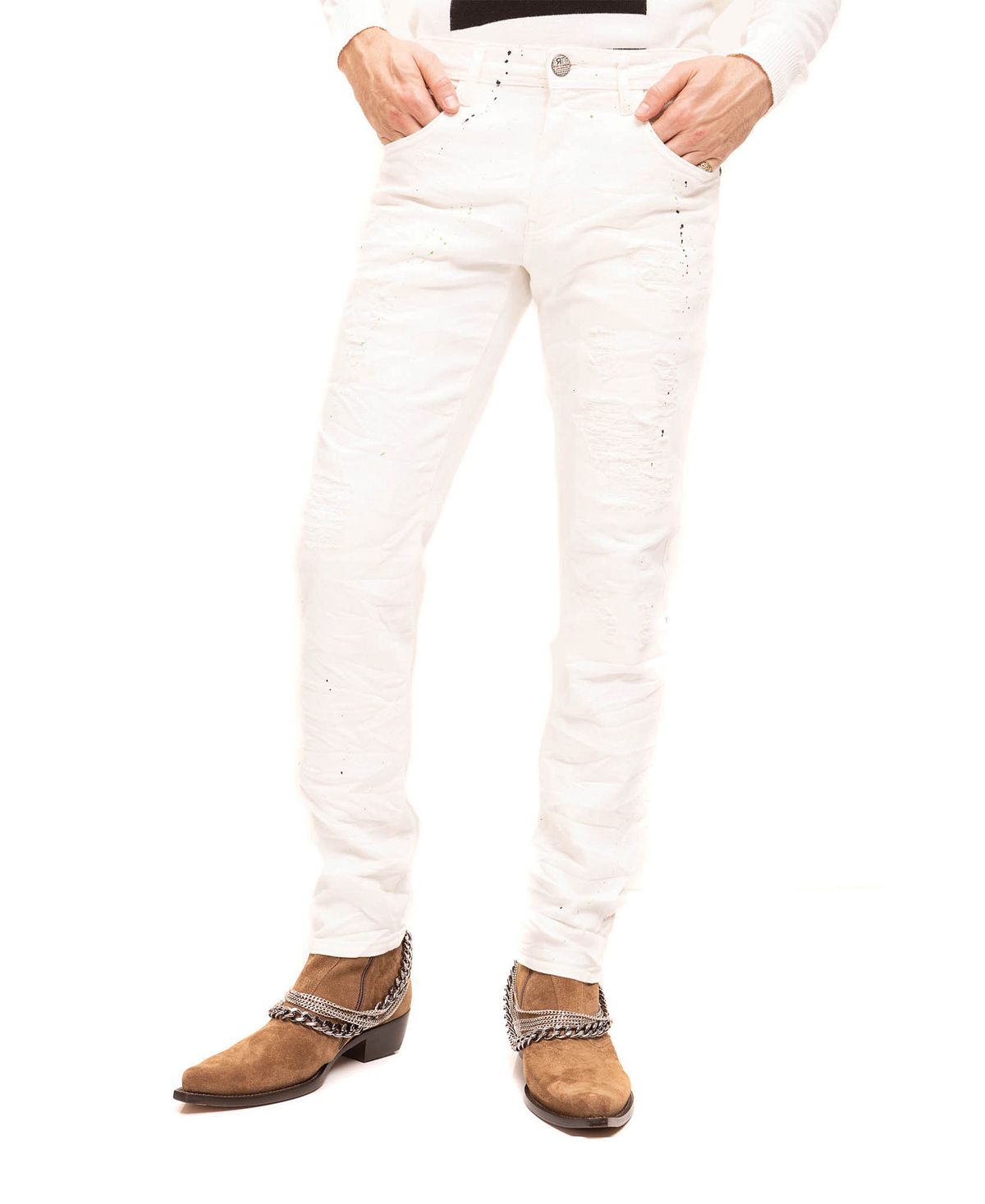 Мужские джинсы из раскрашенного денима в стиле модерн RON TOMSON, белый