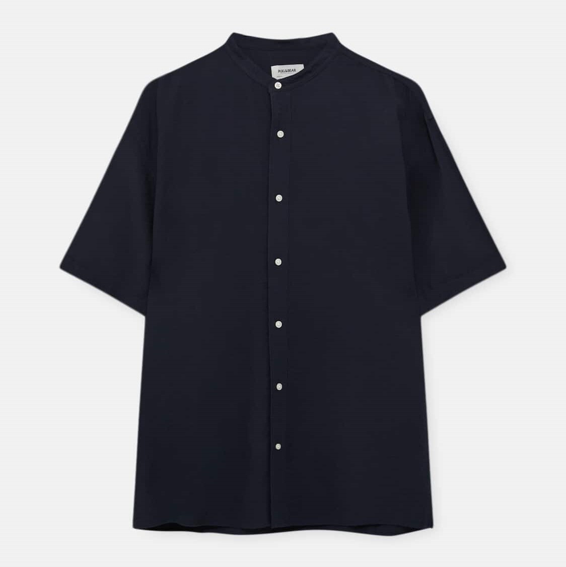 

Рубашка Pull&Bear Coloured Short Sleeve With A Stand-up Collar, темно-синий