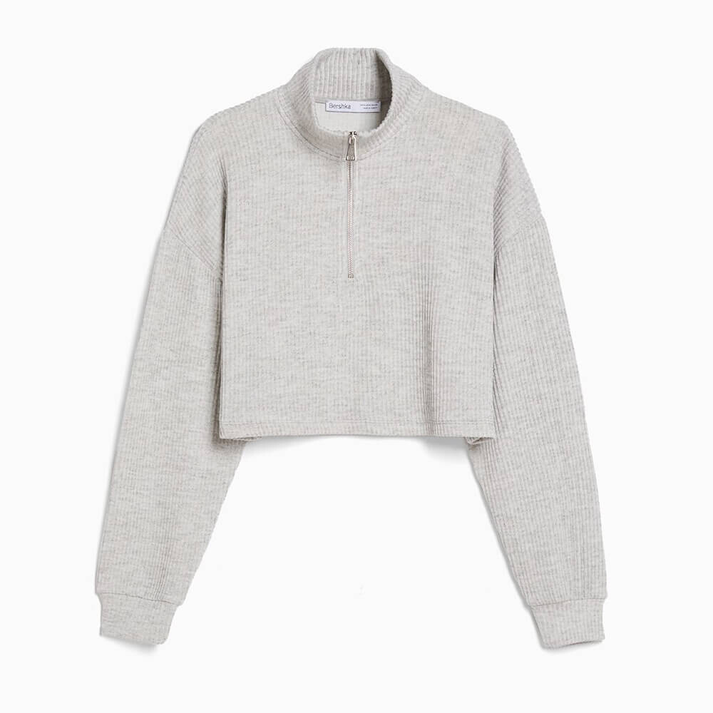 

Свитер Bershka High Neck Knit With Zip, серый