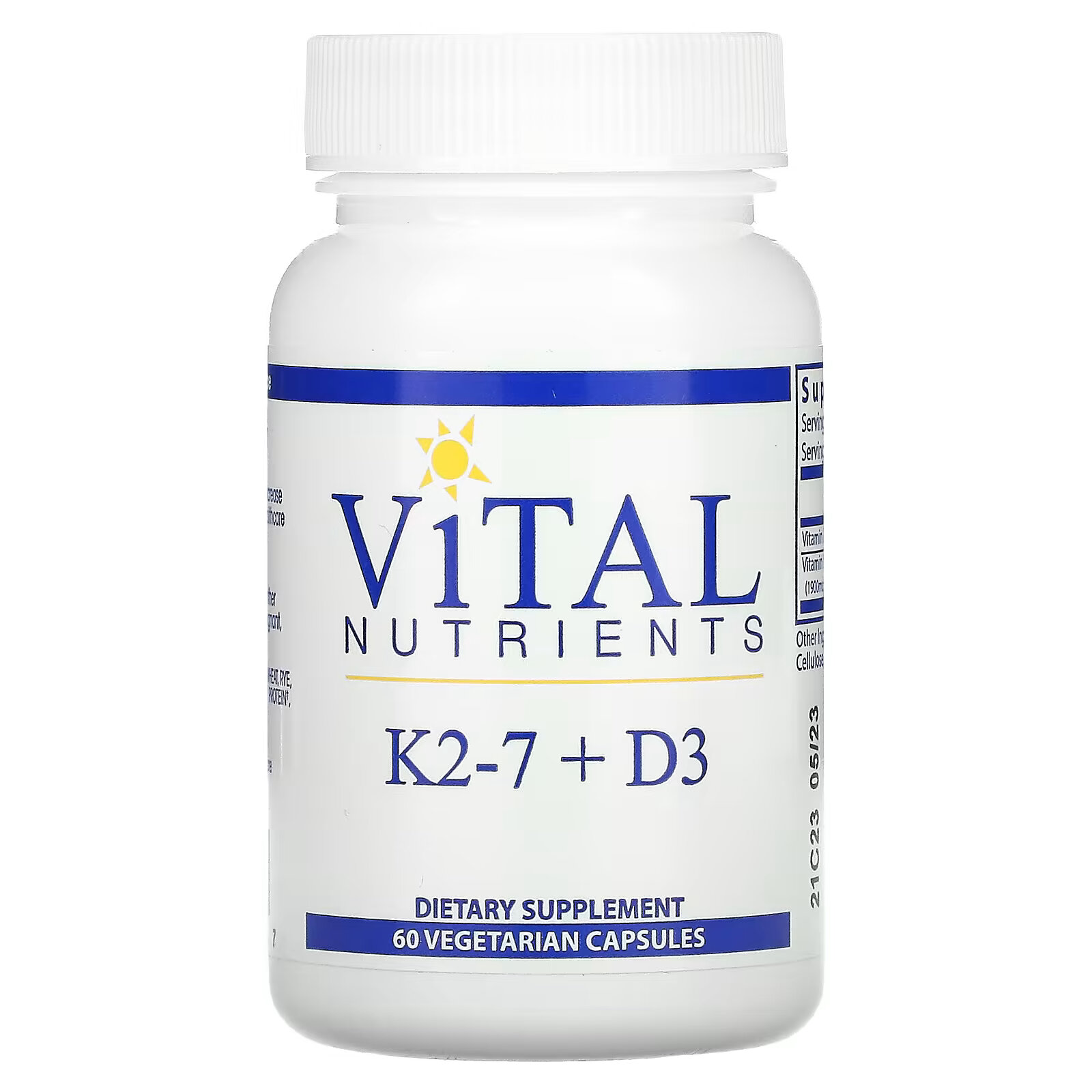 Vital Nutrients, K2-7 + D3, 60 вегетарианских капсул zhou nutrition k2 d3 поддержка 2 в 1 60 вегетарианских капсул