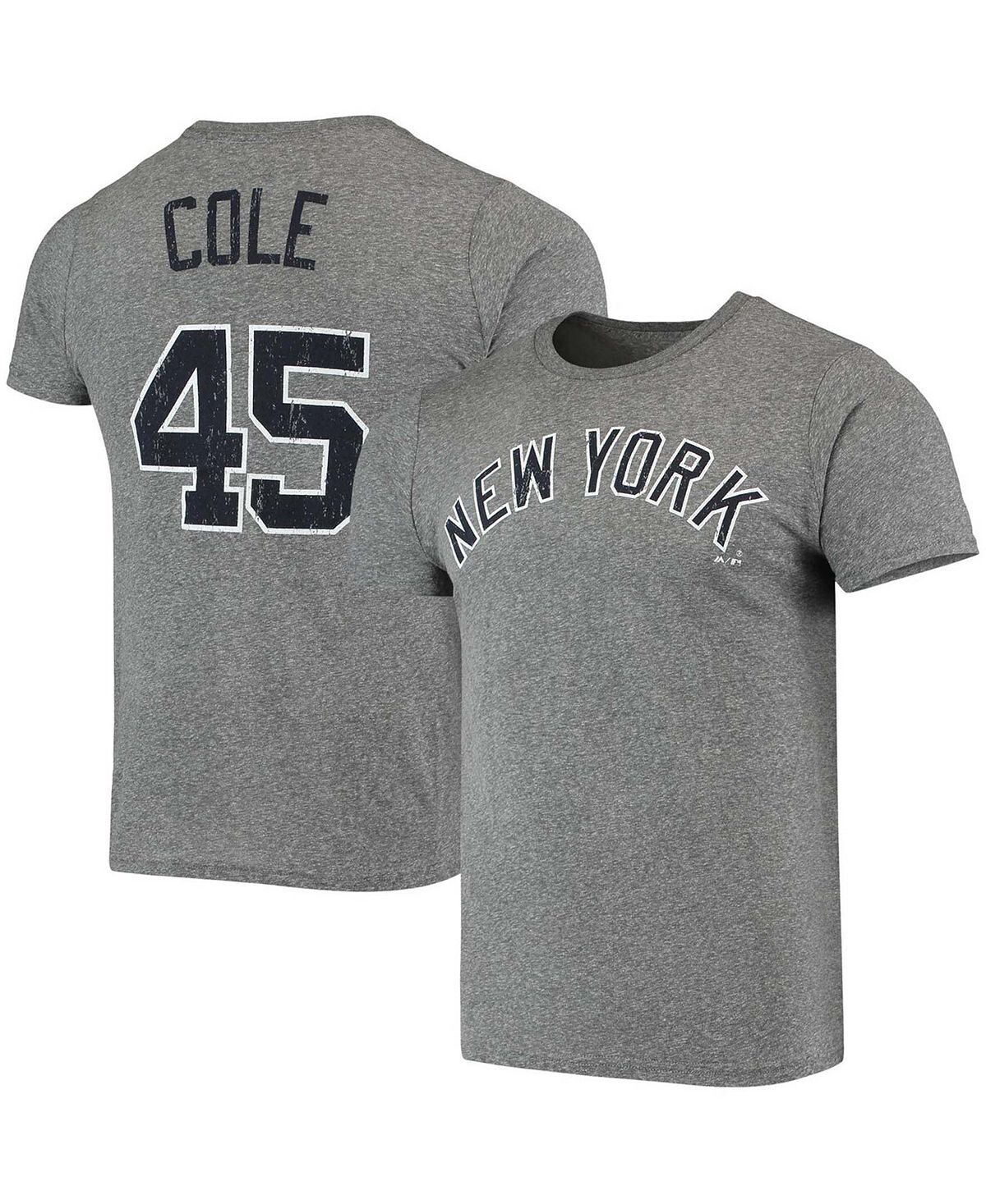 

Мужская футболка gerrit cole heathered grey new york yankees name number tri-blend Majestic, мульти