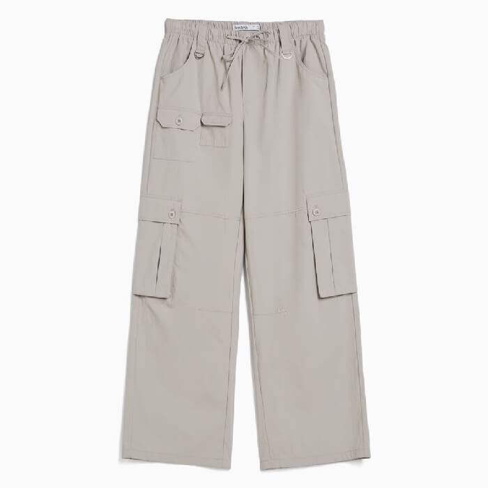 

Брюки Bershka Multipocket Wide-Leg Cargo, серый