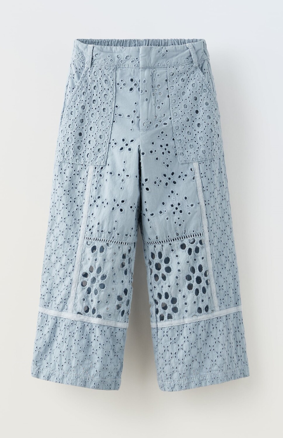 

Брюки Zara Embroidered Patchwork, голубой, серый