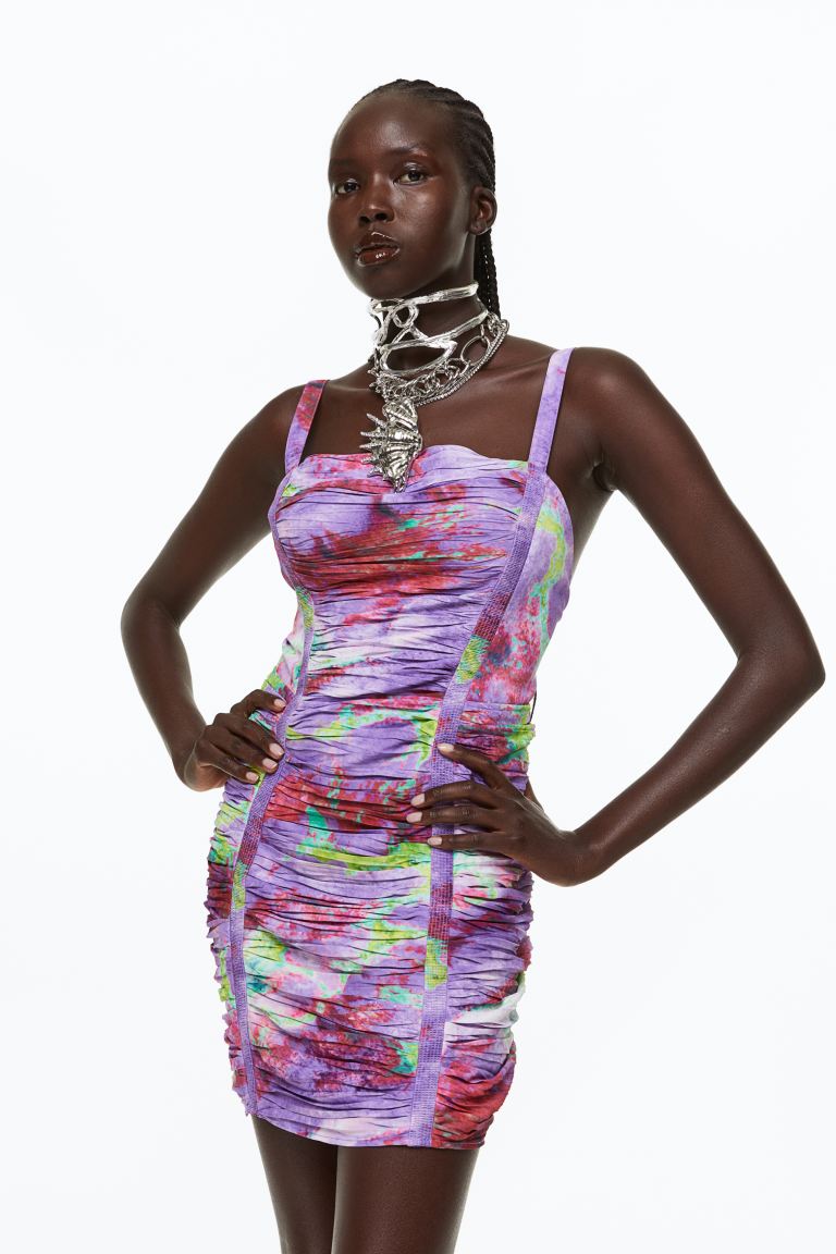 Мини-платье из крепа со сборками H&M, аметист/узор
