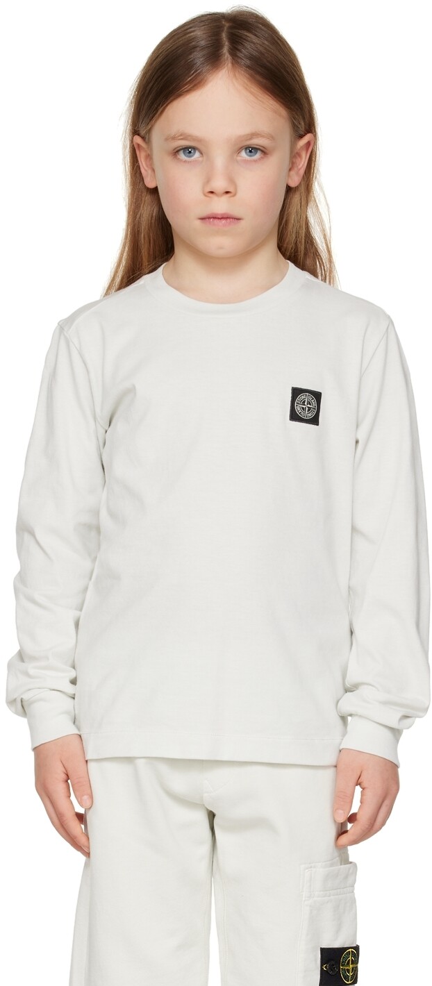 

Детская серая футболка с длинными рукавами и нашивками Stone Island Junior