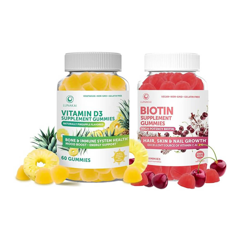 Витамины для детей и взрослых Vitamin D3 and Biotin Gummies Bundle, (60 жевательных конфет в одной баночке) nordic naturals жевательные таблетки с пробиотиками для детей веселый ягодный пунш 60 жевательных конфет