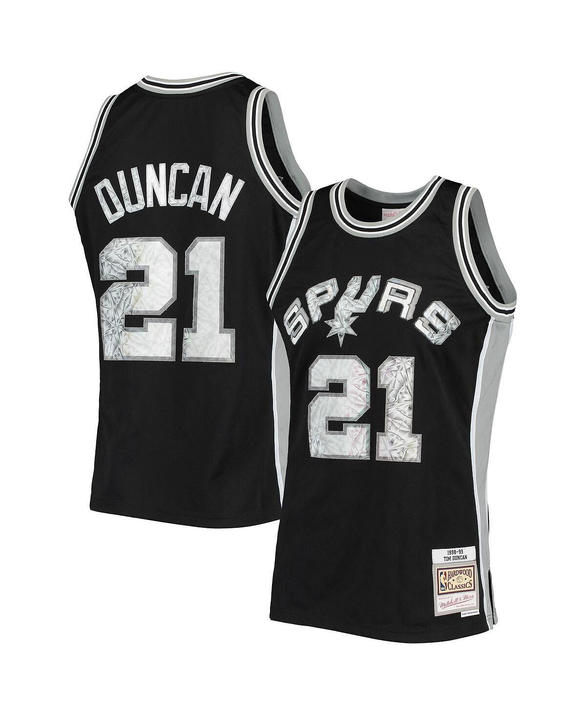 Мужская футболка tim duncan black san antonio spurs 1998-99 hardwood classics 75th anniversary diamond swingman jersey Mitchell & Ness, черный