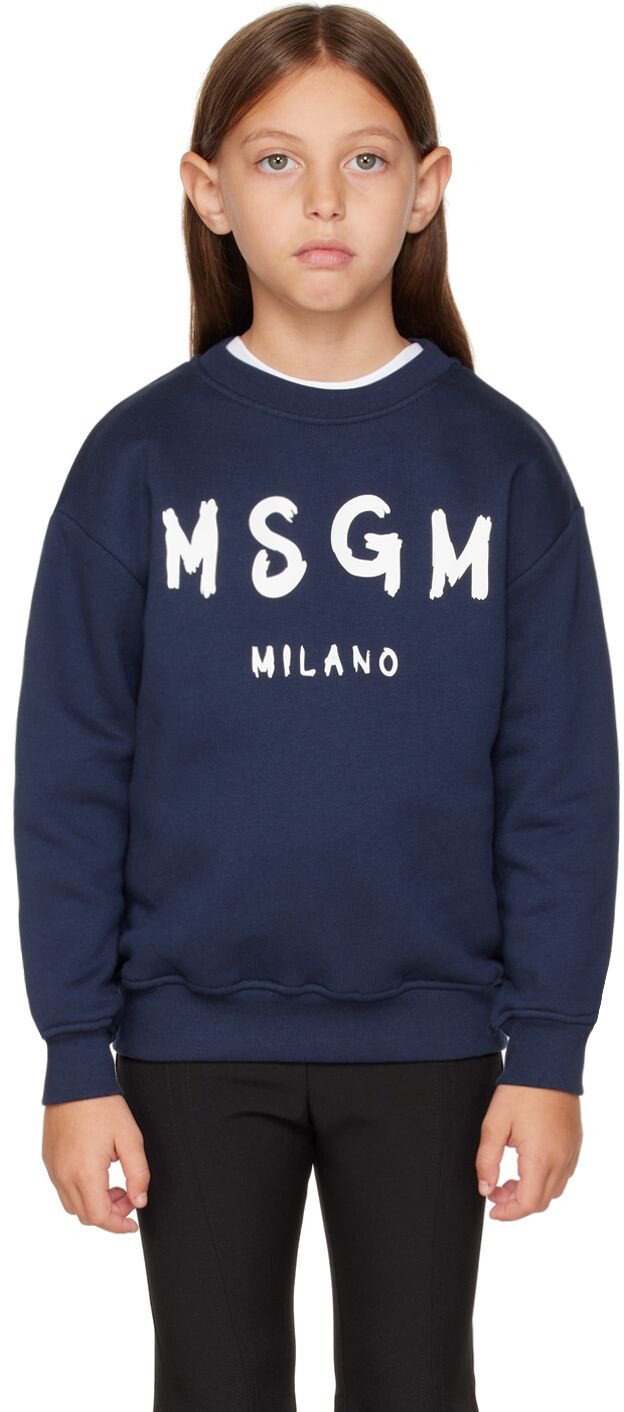 

Детская хлопковая толстовка темно-синего цвета MSGM Kids, Синий