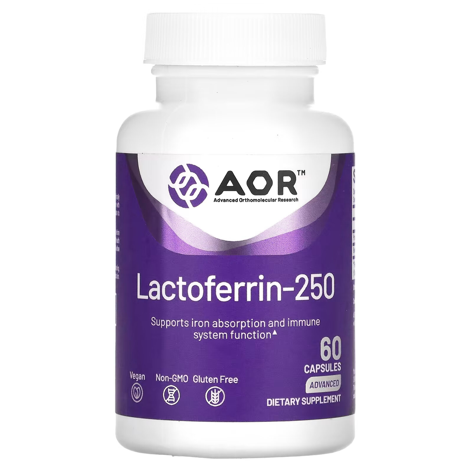 цена Advanced Orthomolecular Research AOR, Лактоферрин-250, 60 растительных капсул