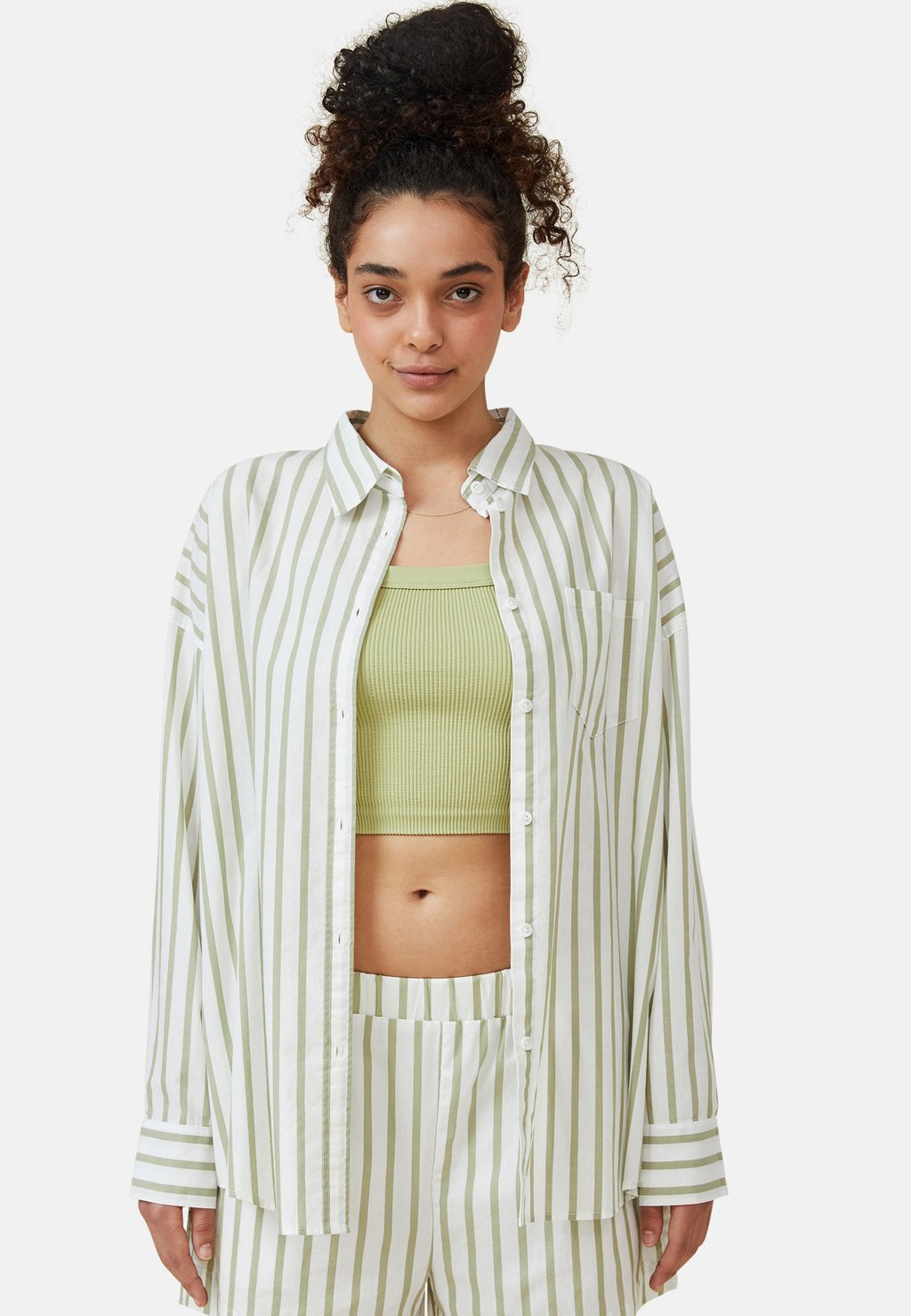 цена Блузка-рубашка DAD Cotton On, цвет safari green stripe