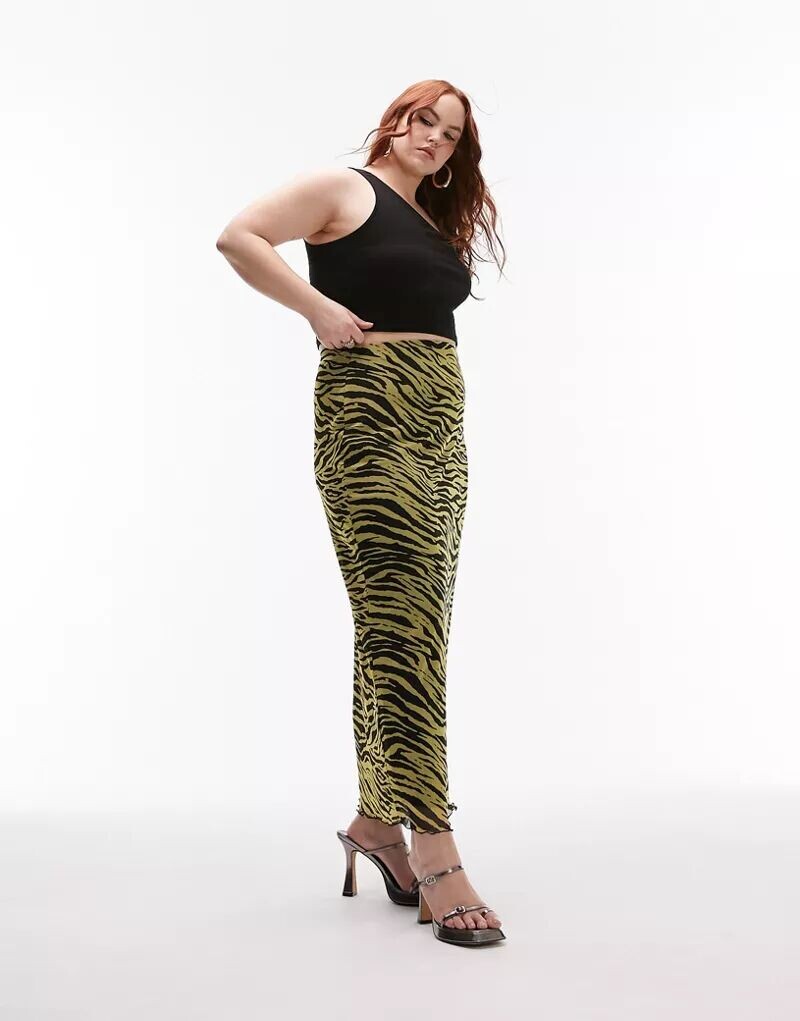 

Желтая сетчатая юбка миди с зебровым принтом Topshop Curve
