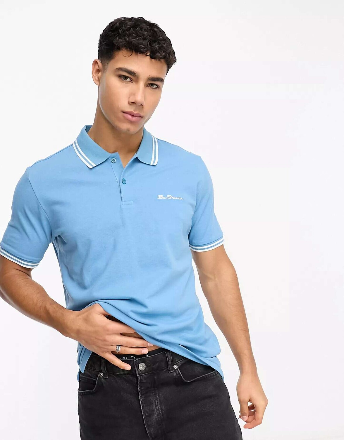 

Голубая футболка-поло с двумя мысами Ben Sherman, Синий