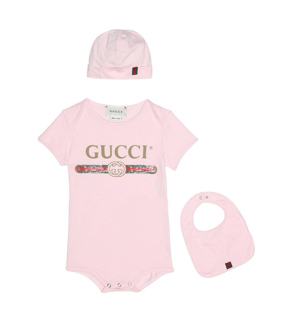 

Комплект из хлопкового боди, нагрудника и шапочки Gucci, розовый