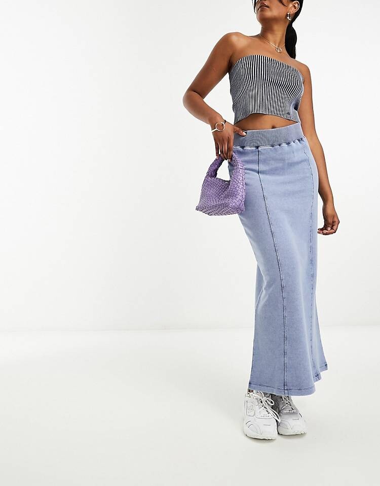 

Синяя джинсовая юбка макси из джерси ASOS DESIGN, промытый синий