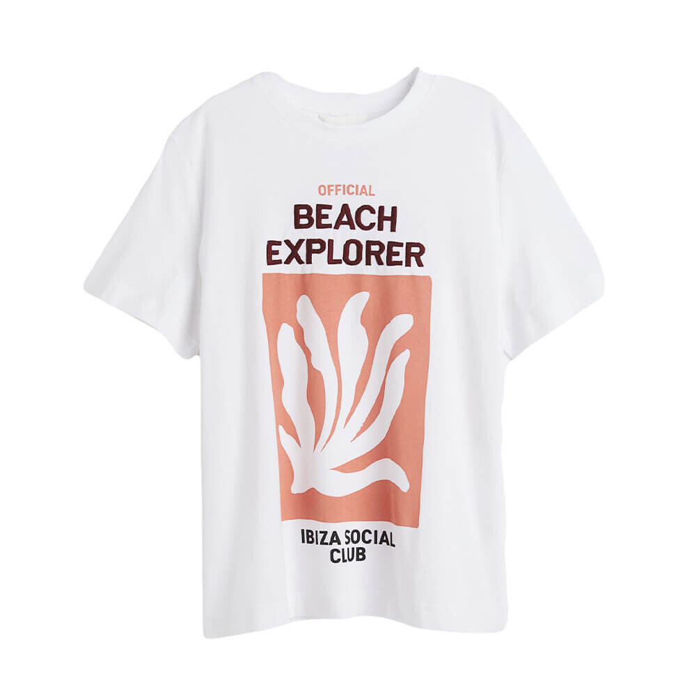 

Футболка H&M Printed Beach Explorer, белый