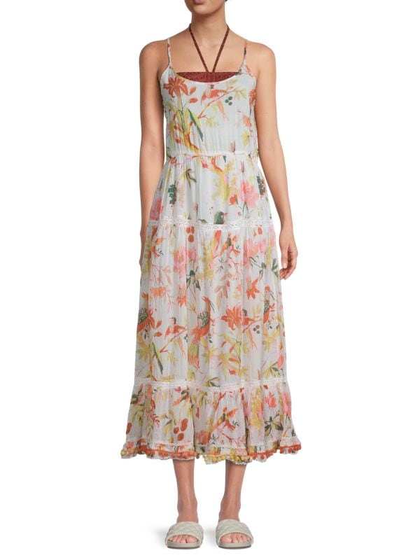цена Многоярусное платье-футляр миди в тропическом стиле Ranee's White