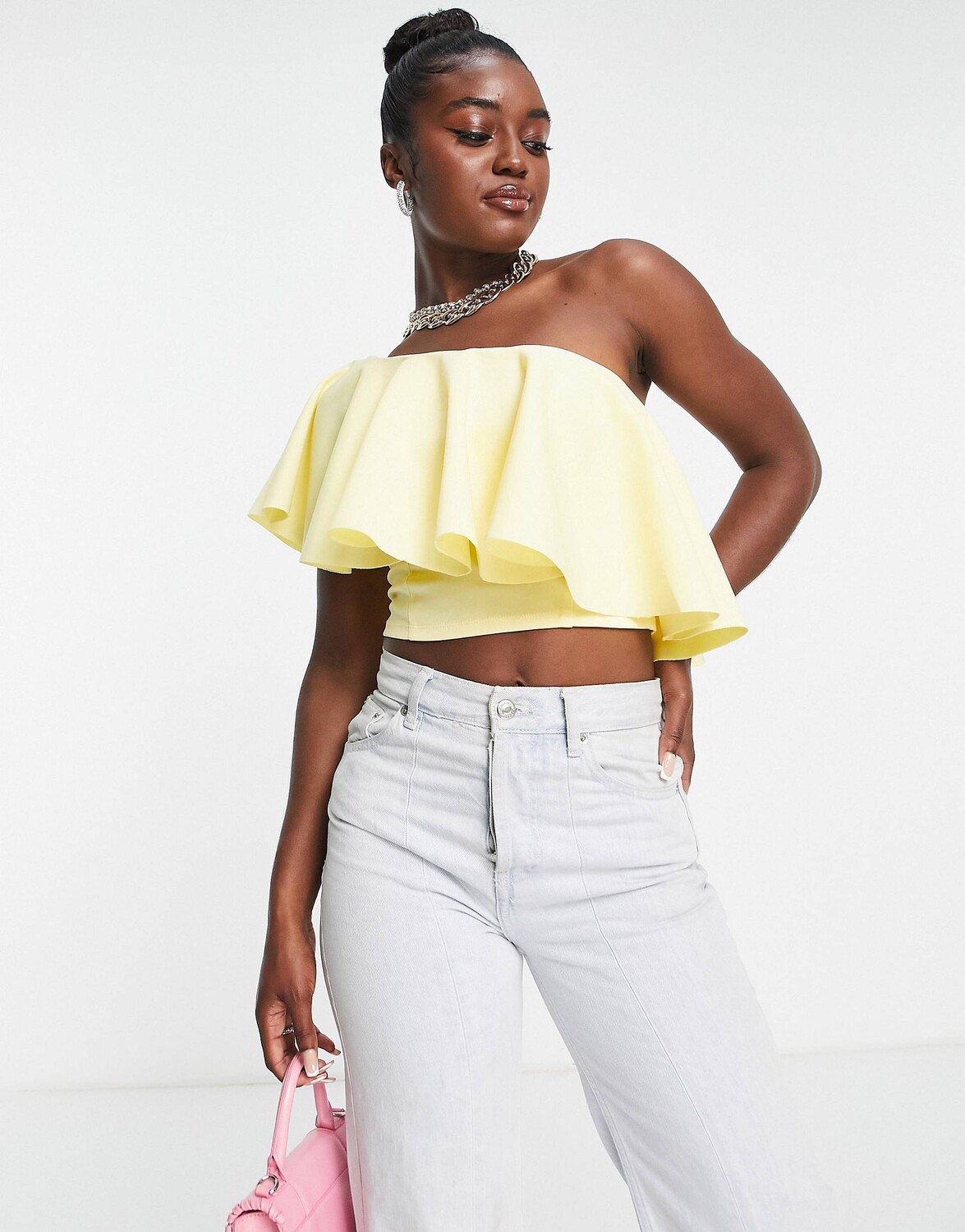 

Лимонный укороченный топ на одно плечо с оборками ASOS DESIGN, Желтый