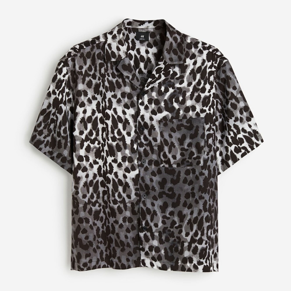 

Рубашка H&M Loose Fit Lyocell Resort Leopard Print, серый