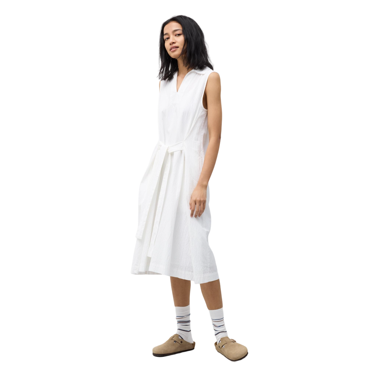 Платье Uniqlo х JW Anderson Seersucker Cotton Belted Sleeveless, белый