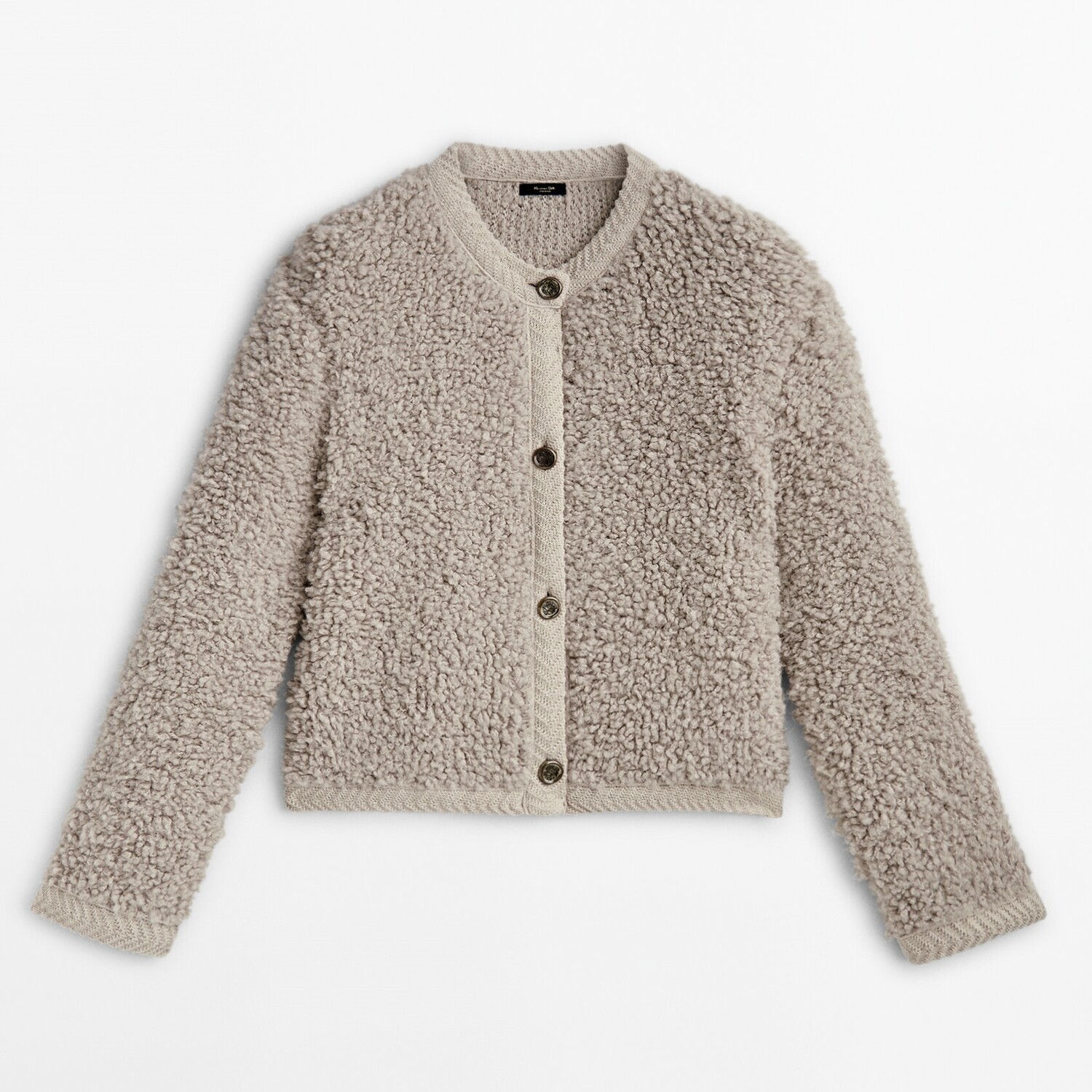 

Кардиган Massimo Dutti Bouclé Knit With Buttons, серо-бежевый