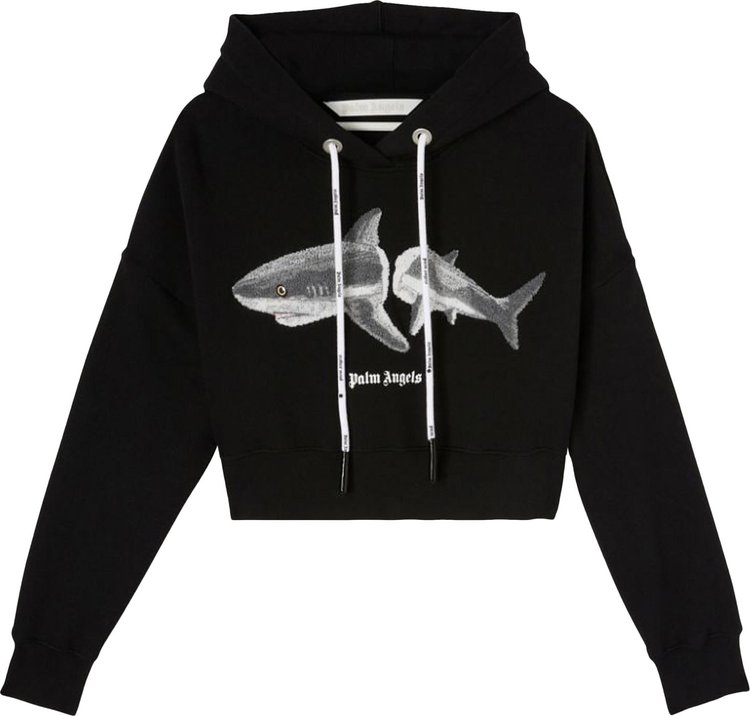 Худи Palm Angels Shark Cropped Hoody 'Black/White', черный - фото