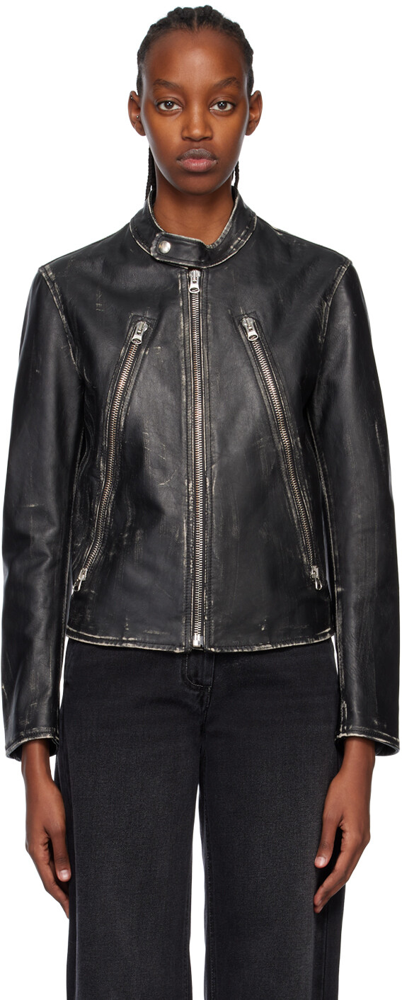 

Черная кожаная байкерская куртка MM6 Maison Margiela