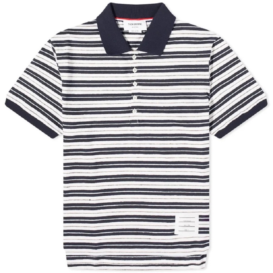 Рубашка поло Thom Browne Striped Linen, темно-синий, белый рубашка uniqlo 100% linen striped белый синий